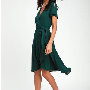 Lulus Emerald Green Midi Wrap Dress